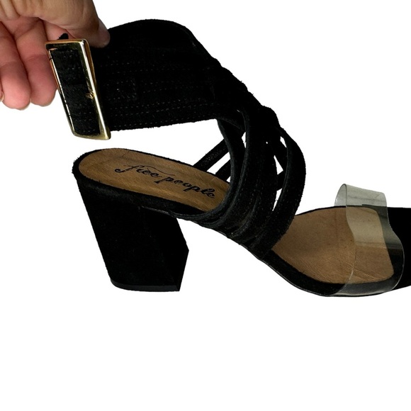 Free People Lina Block Heels Black Suede Ankle Strap Event Cocktail Size 38 - Picture 8 of 9